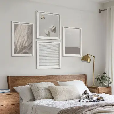 Compoziție de tablouri pentru perete cu texturi delicate inspirate din natură în stil boho
