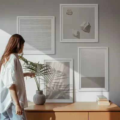 Compoziție de tablouri pentru perete cu texturi delicate inspirate din natură în stil boho