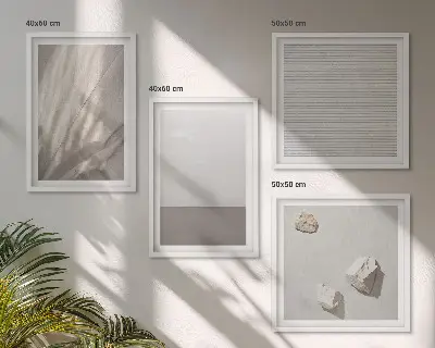 Compoziție de tablouri pentru perete cu texturi delicate inspirate din natură în stil boho