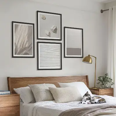 Compoziție de tablouri pentru perete cu texturi delicate inspirate din natură în stil boho