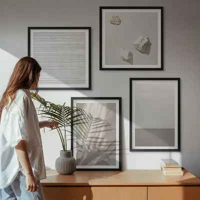 Compoziție de tablouri pentru perete cu texturi delicate inspirate din natură în stil boho