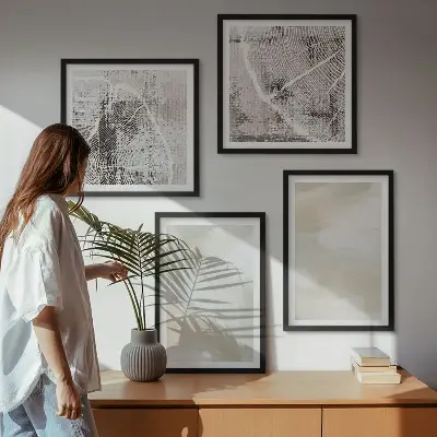 Compoziție de tablouri pentru perete cu design minimalist inspirat de textura vopselei