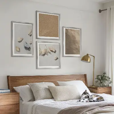 Set de tablouri gata de agățat cu structuri naturale și pietre de plajă