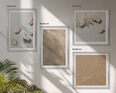 Set de tablouri gata de agățat cu structuri naturale și pietre de plajă