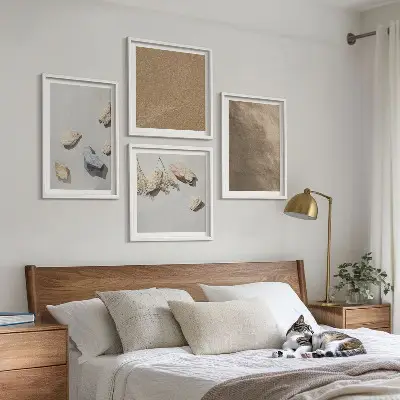 Set de tablouri gata de agățat cu structuri naturale și pietre de plajă