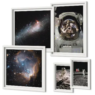Set de tablouri decorative pentru perete cu astronauți care aterizează pe Lună
