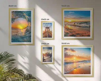 Polyptic înrămat apusuri de soare la mare și poduri în oraș