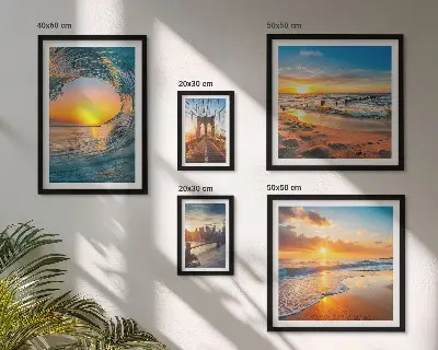 Polyptic înrămat apusuri de soare la mare și poduri în oraș