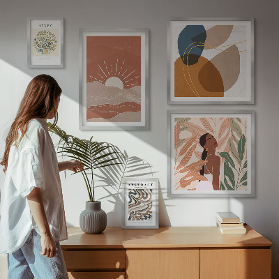 Decorațiune de perete set tablouri Motive abstracte vegetale în stil boho