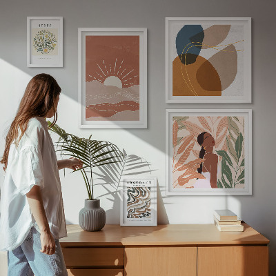 Decorațiune de perete set tablouri Motive abstracte vegetale în stil boho