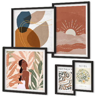 Decorațiune de perete set tablouri Motive abstracte vegetale în stil boho