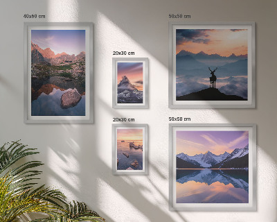 Decorațiune de perete set tablouri Reflecții la apusul de soare de munte