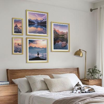Decorațiune de perete set tablouri Reflecții la apusul de soare de munte