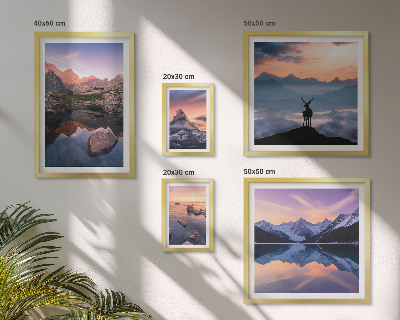Decorațiune de perete set tablouri Reflecții la apusul de soare de munte