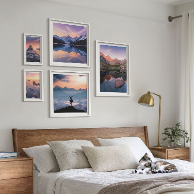Decorațiune de perete set tablouri Reflecții la apusul de soare de munte