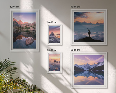 Decorațiune de perete set tablouri Reflecții la apusul de soare de munte