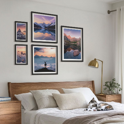 Decorațiune de perete set tablouri Reflecții la apusul de soare de munte