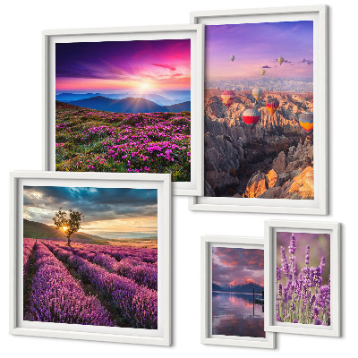 Decorațiune de perete set tablouri Peisaj cu baloane de lavandă