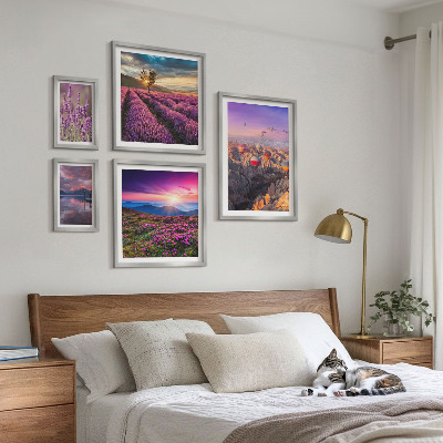 Decorațiune de perete set tablouri Peisaj cu baloane de lavandă