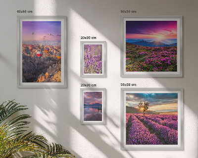 Decorațiune de perete set tablouri Peisaj cu baloane de lavandă