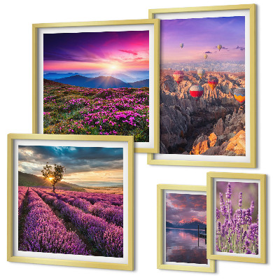 Decorațiune de perete set tablouri Peisaj cu baloane de lavandă