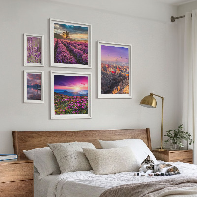 Decorațiune de perete set tablouri Peisaj cu baloane de lavandă
