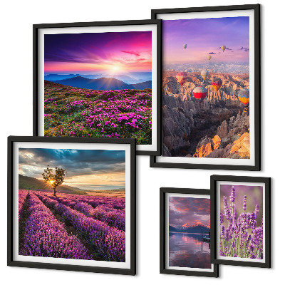 Decorațiune de perete set tablouri Peisaj cu baloane de lavandă