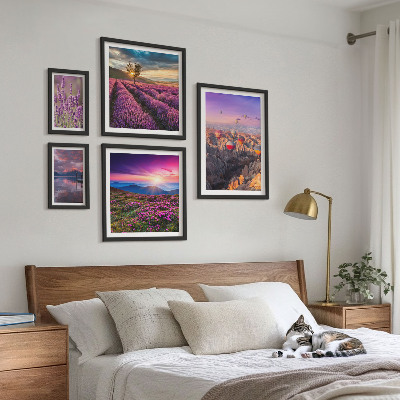 Decorațiune de perete set tablouri Peisaj cu baloane de lavandă