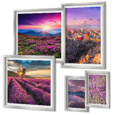 Decorațiune de perete set tablouri Peisaj cu baloane de lavandă