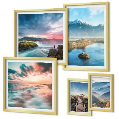 Set de tablouri decorative pentru perete peisaje montane cu cascade