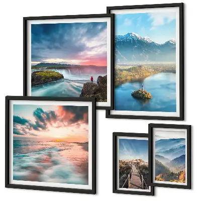 Set de tablouri decorative pentru perete peisaje montane cu cascade