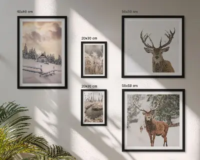 Peisaje de iarnă cu căprioare triptic înrămat