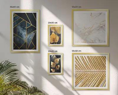Tablou poliptic înrămat cu model de frunze elegante și forme geometrice