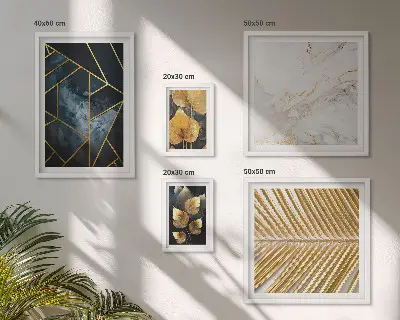 Tablou poliptic înrămat cu model de frunze elegante și forme geometrice