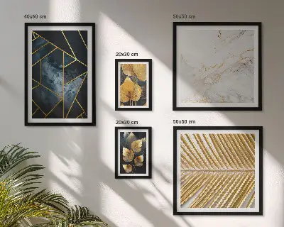 Tablou poliptic înrămat cu model de frunze elegante și forme geometrice