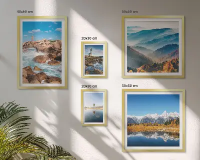 Tablou poliptic înrămat peisaj cu faruri naturale de munte și mare