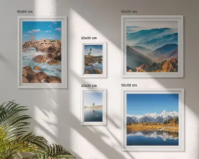Tablou poliptic înrămat peisaj cu faruri naturale de munte și mare