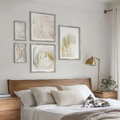 Set tablouri decorative de perete cu accente de marmură albă și roz