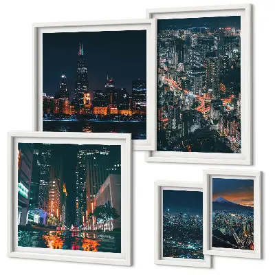 Vederi nocturne ale orașelor moderne tablou poliptic înrămat