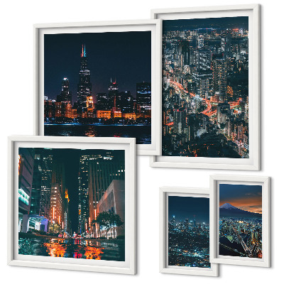 Polyptic înrămat Vederi nocturne ale orașelor moderne