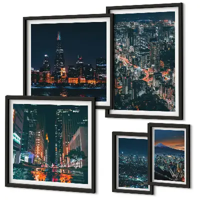 Vederi nocturne ale orașelor moderne tablou poliptic înrămat