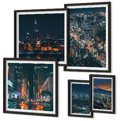 Polyptic înrămat Vederi nocturne ale orașelor moderne