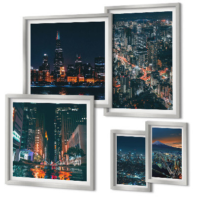 Polyptic înrămat Vederi nocturne ale orașelor moderne