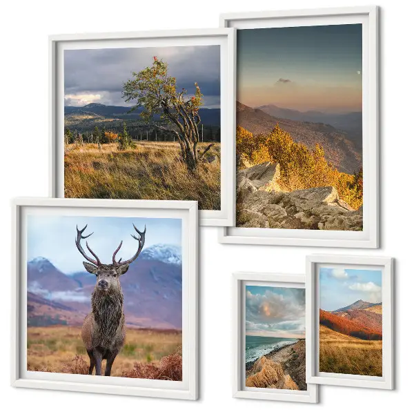 Set de tablouri decorative pentru perete cu peisaje montane și animale sălbatice