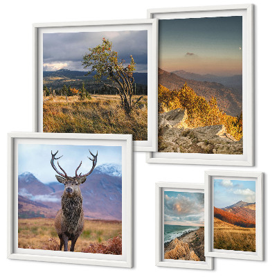 Decorațiune de perete set tablouri Peisaje montane cu animale sălbatice