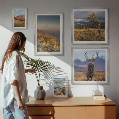Set de tablouri decorative pentru perete cu peisaje montane și animale sălbatice