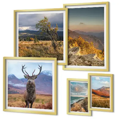 Set de tablouri decorative pentru perete cu peisaje montane și animale sălbatice