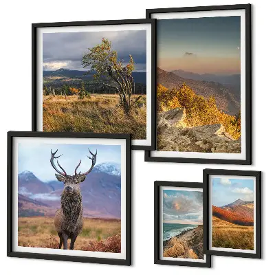 Set de tablouri decorative pentru perete cu peisaje montane și animale sălbatice