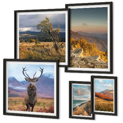 Decorațiune de perete set tablouri Peisaje montane cu animale sălbatice