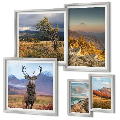 Set de tablouri decorative pentru perete cu peisaje montane și animale sălbatice